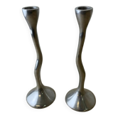 Pair of zigzag candlesticks, solid aluminium, Spain, circa 1980s