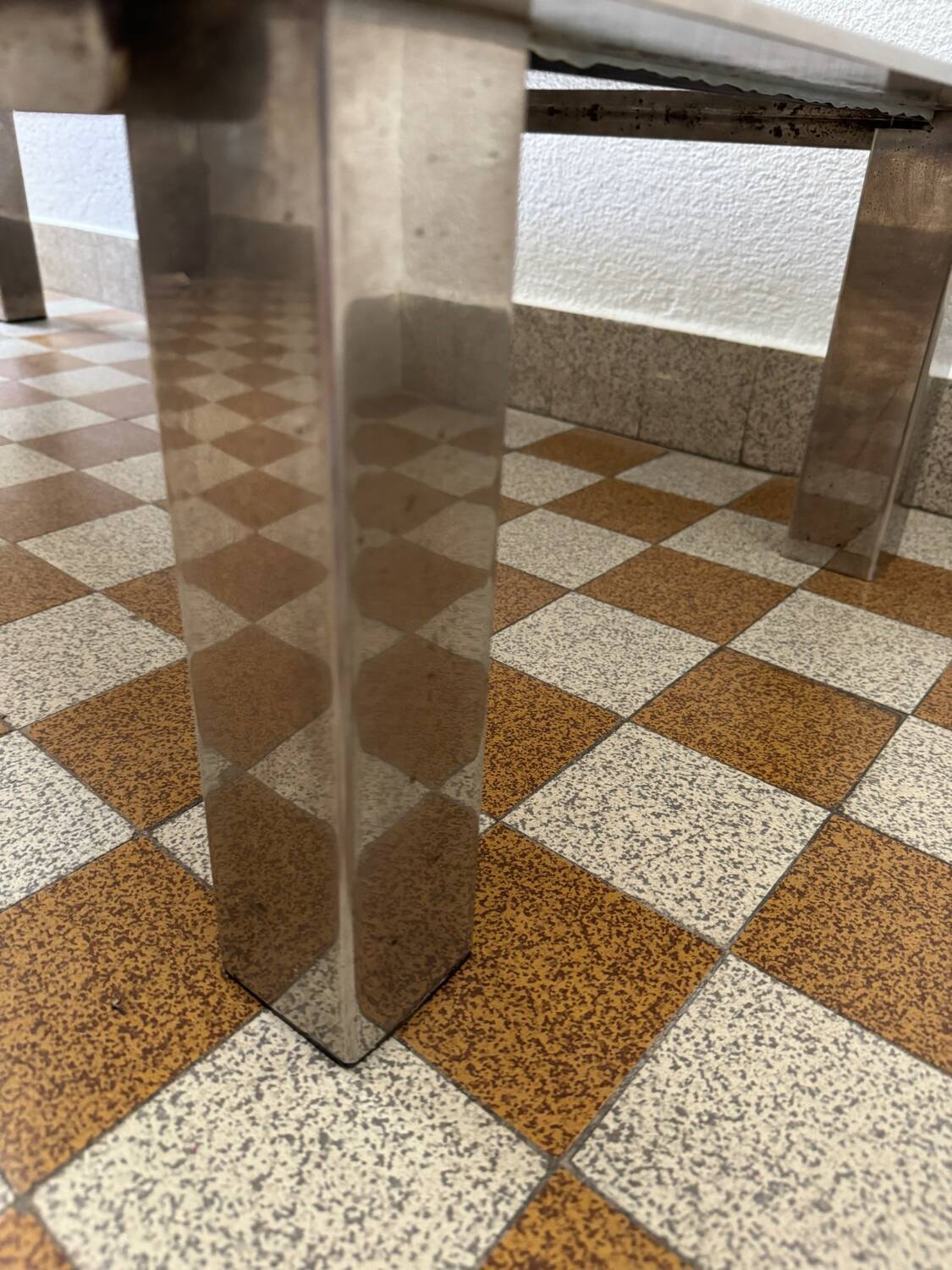 Rectangular coffee table in chrome steel and smoked glass from the 70s