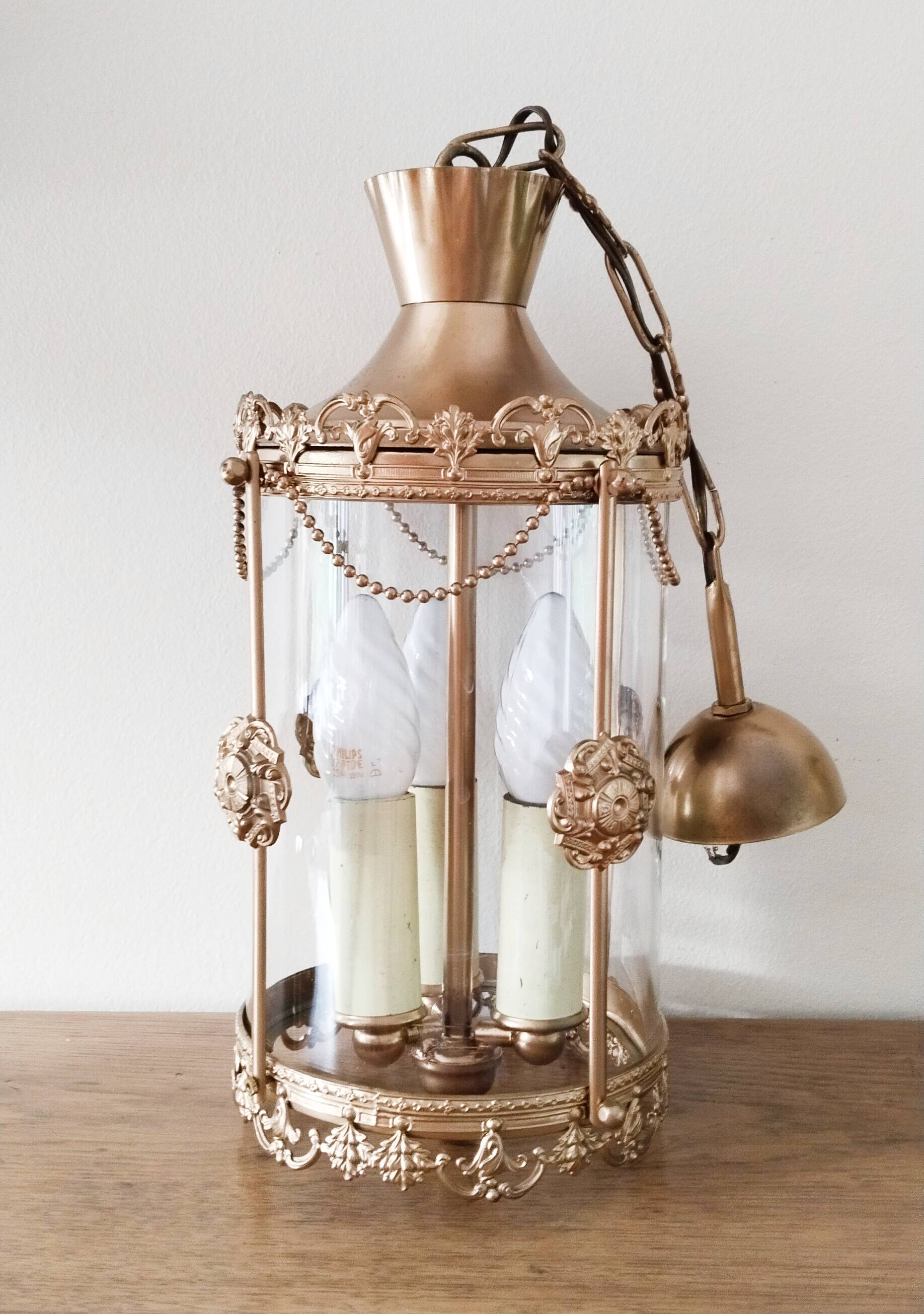 Brass and glass lantern pendant light, gold