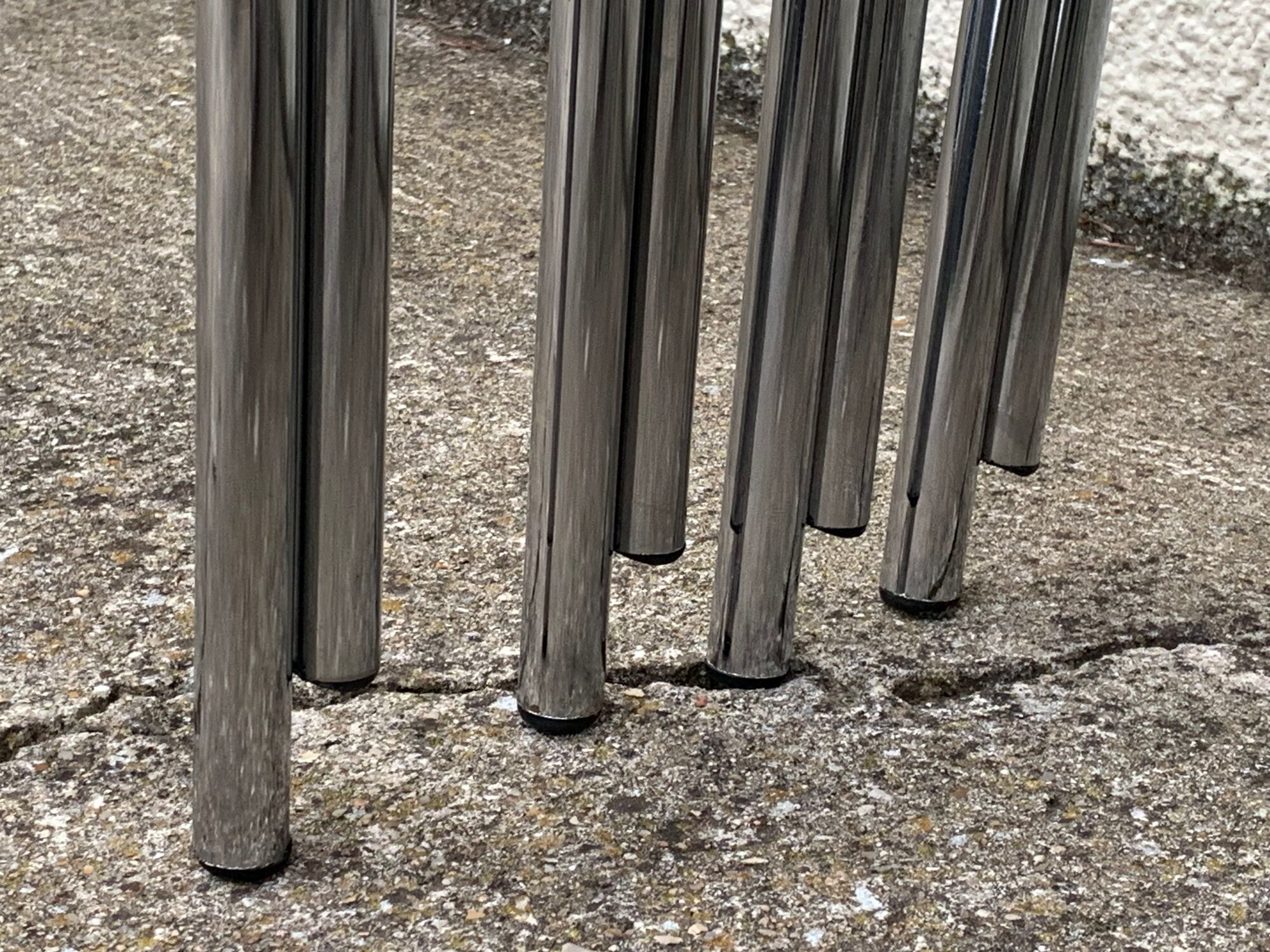 4 folding chairs chromed metal and Skaï fawn 1970