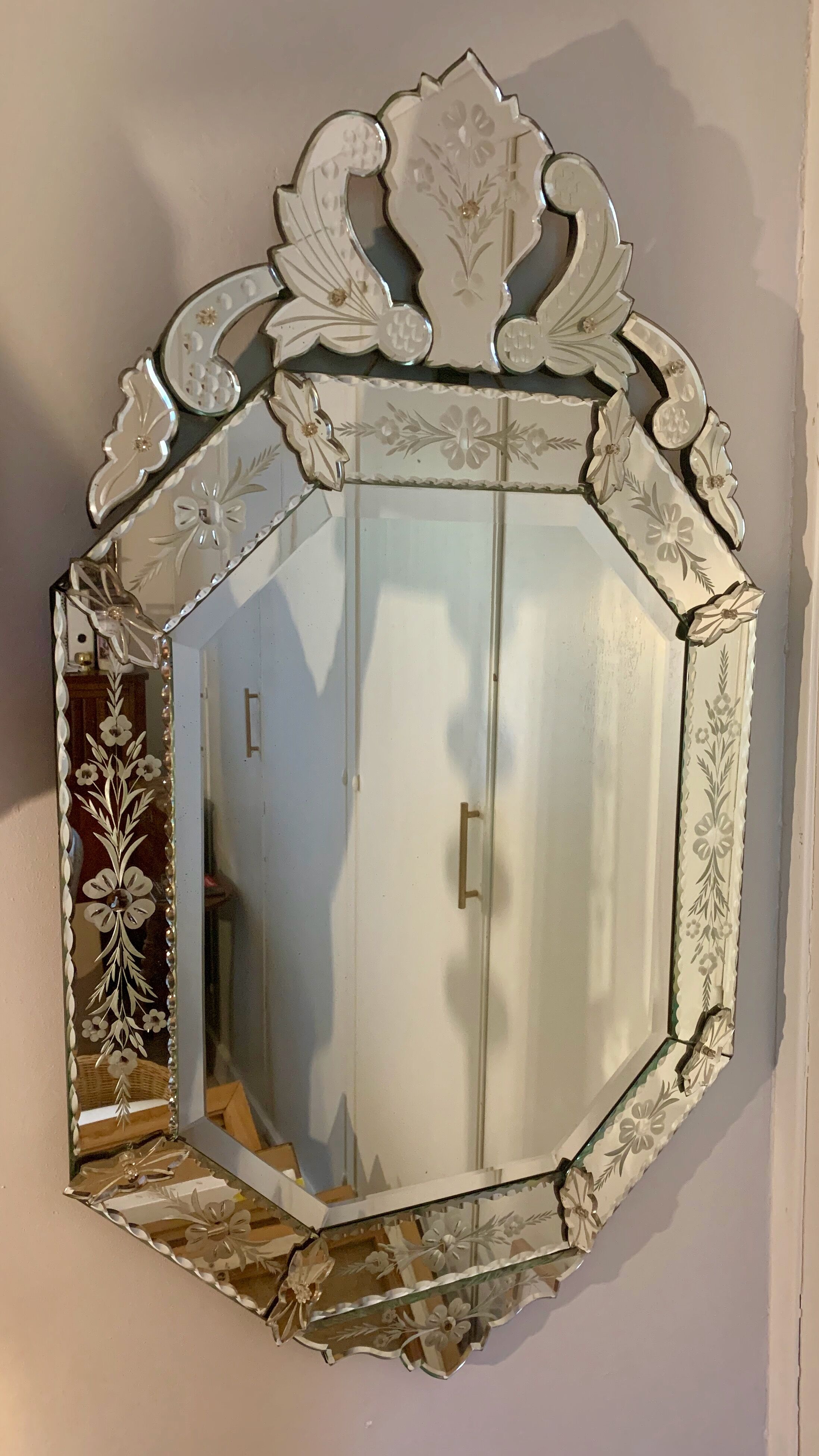 Bevelled venetian mirror with pediment, high 110 cm