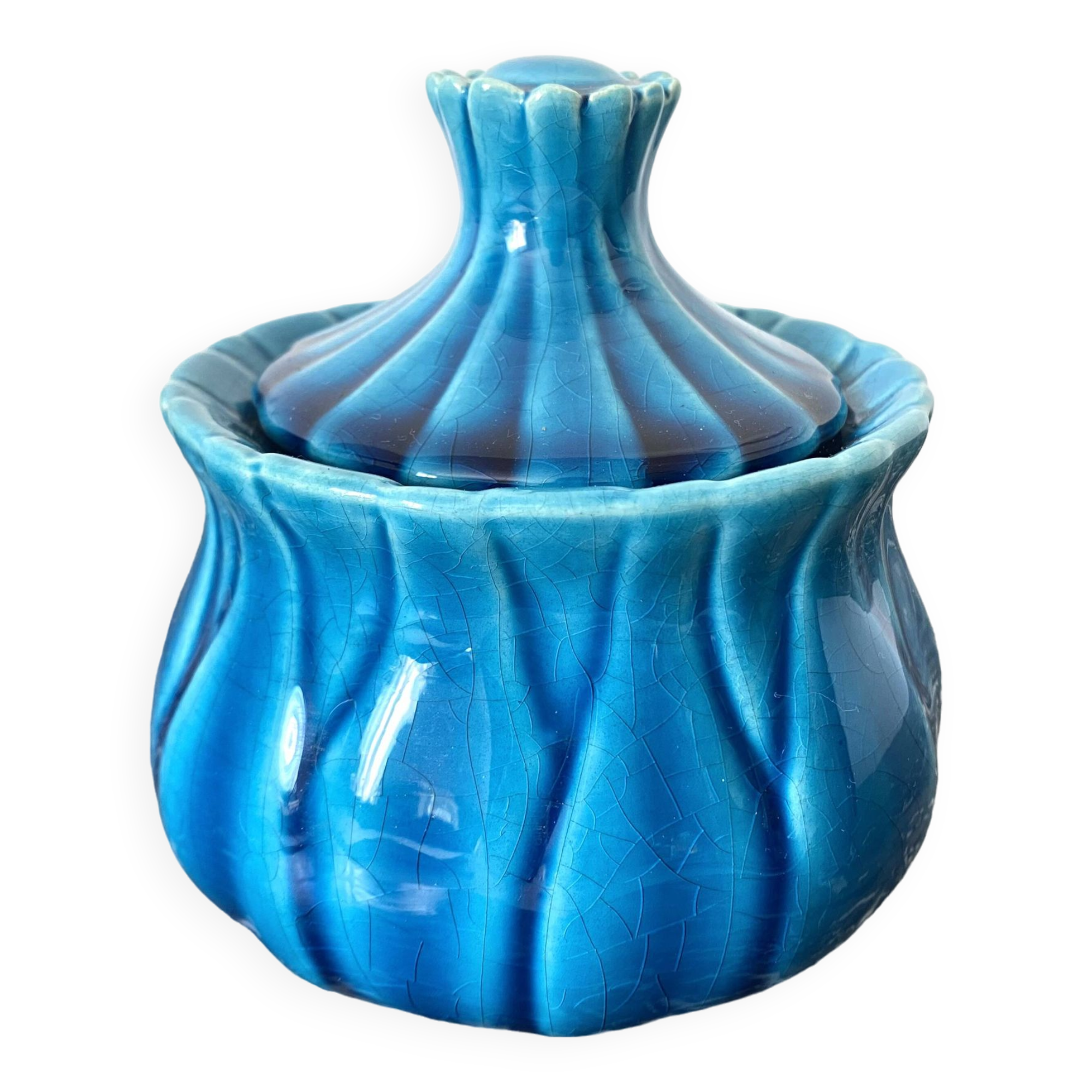Blue slip sugar bowl