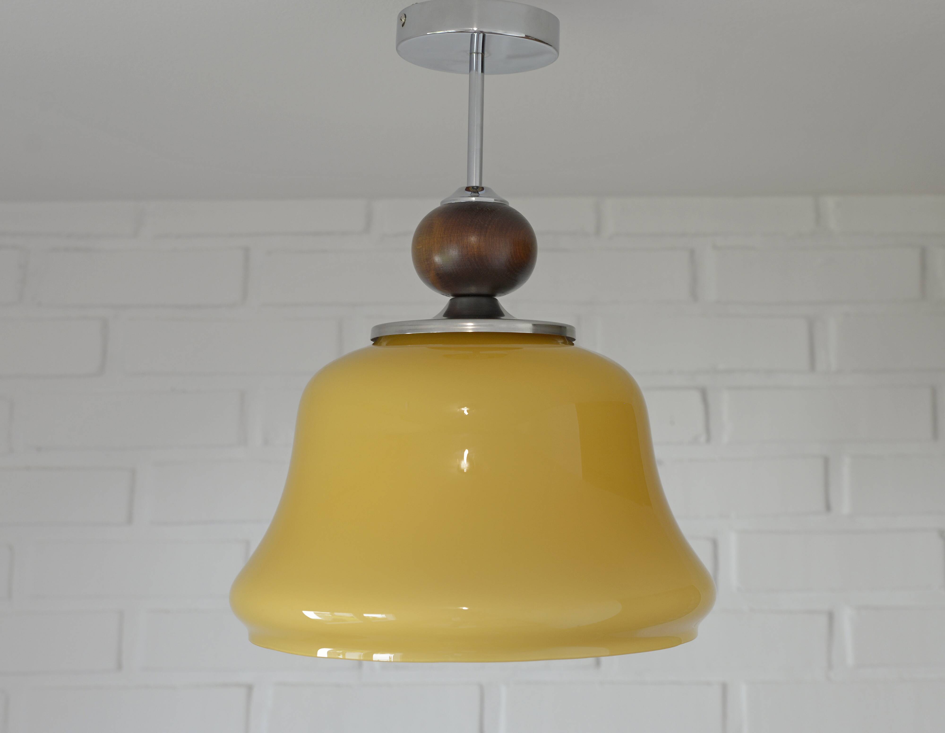 Vintage beige glass pendant lamp / semi flush mount / hanging light