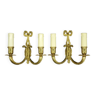 Pair of sconces, knots and eagle heads, Louis XVI style from Hettier Vincent - bronze