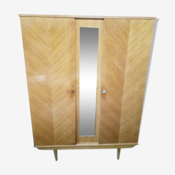 Wooden wardrobe with mirror