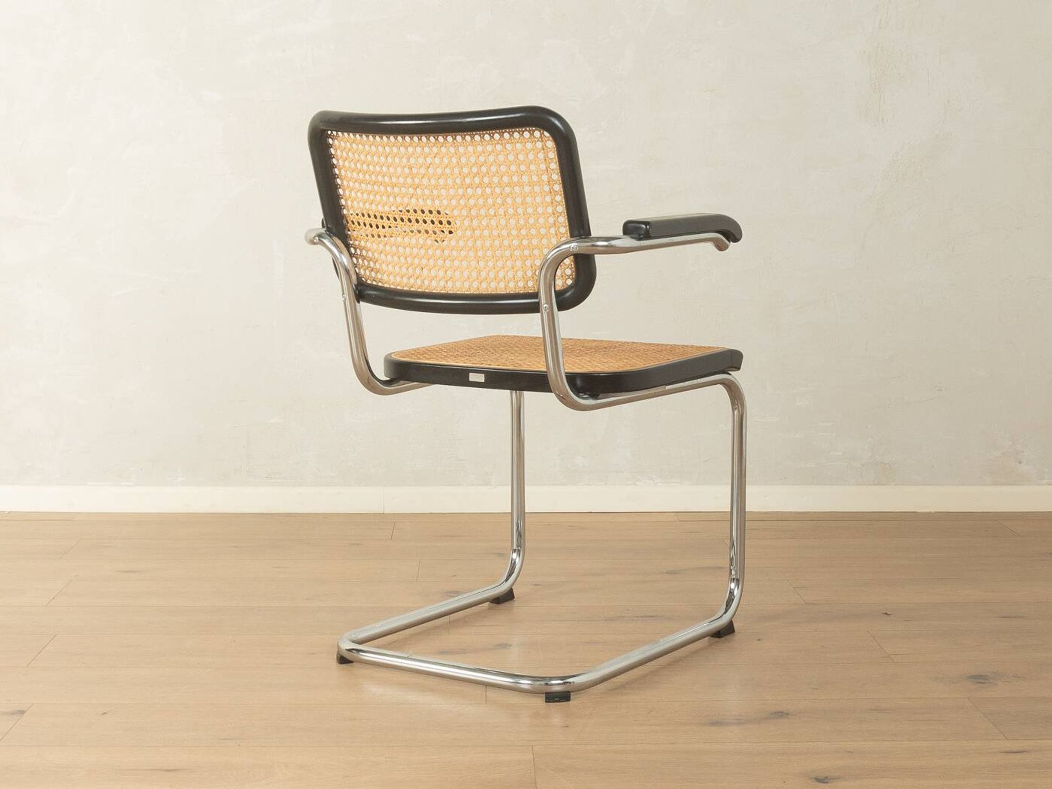 Thonet | Marcel Breuer cantilever chair, Bauhaus era, chrome and Vienna cane, black wood frame