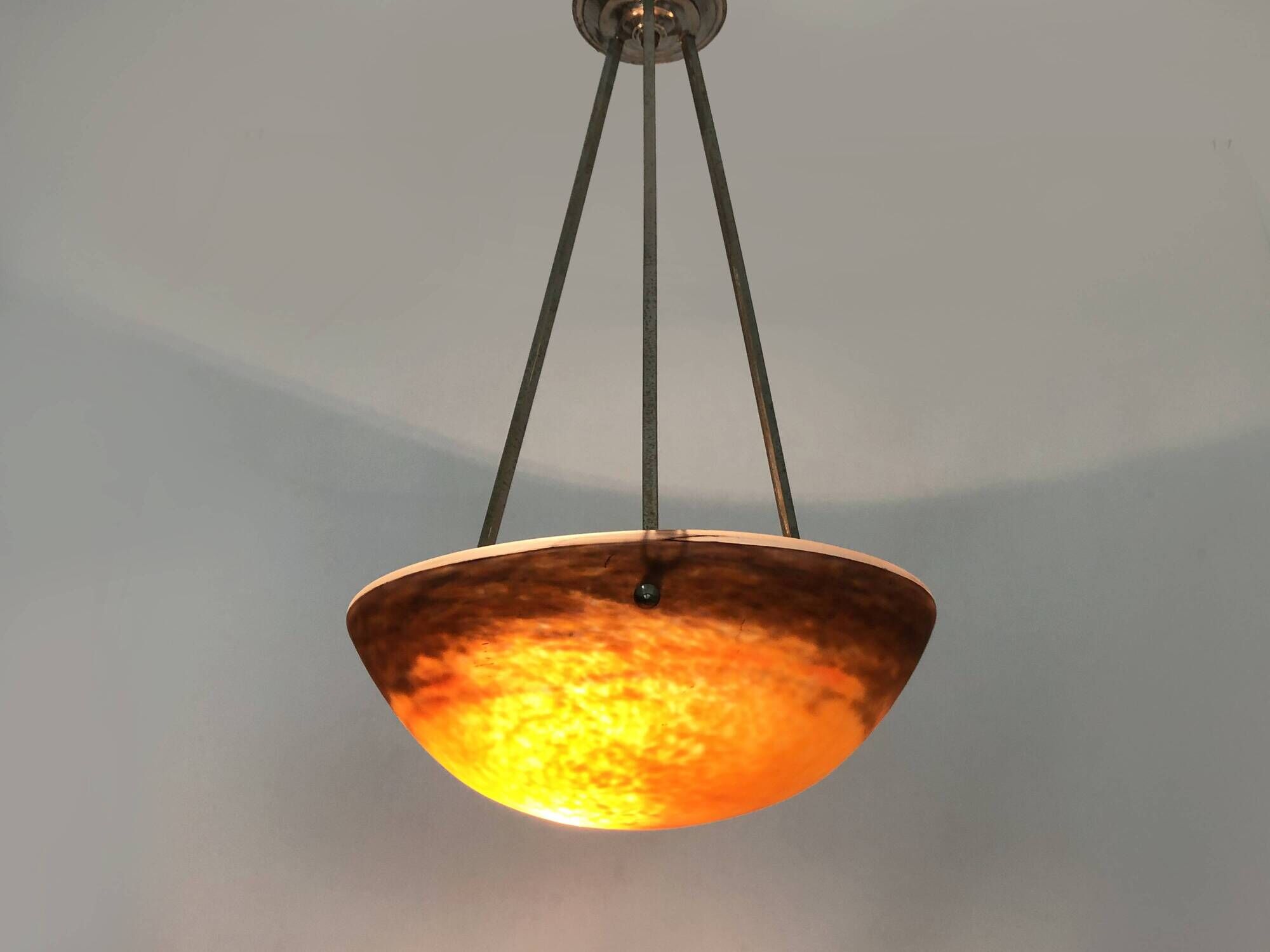 Art Nouveau ceiling-mounted basin pendant light from GV de Croismare, France, 1920s