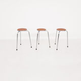 Set of 3 chrome stools with cognac leather seating, 1960's