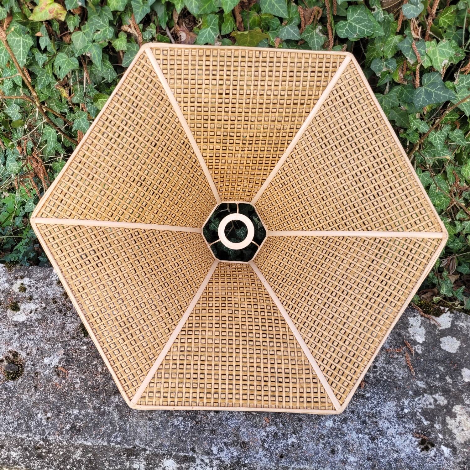 Large Hexagonal Boho Chic Faux Cane Lampshade 1970