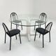 135 cm dining table with thick rounded white wooden legs and glass top, 1980