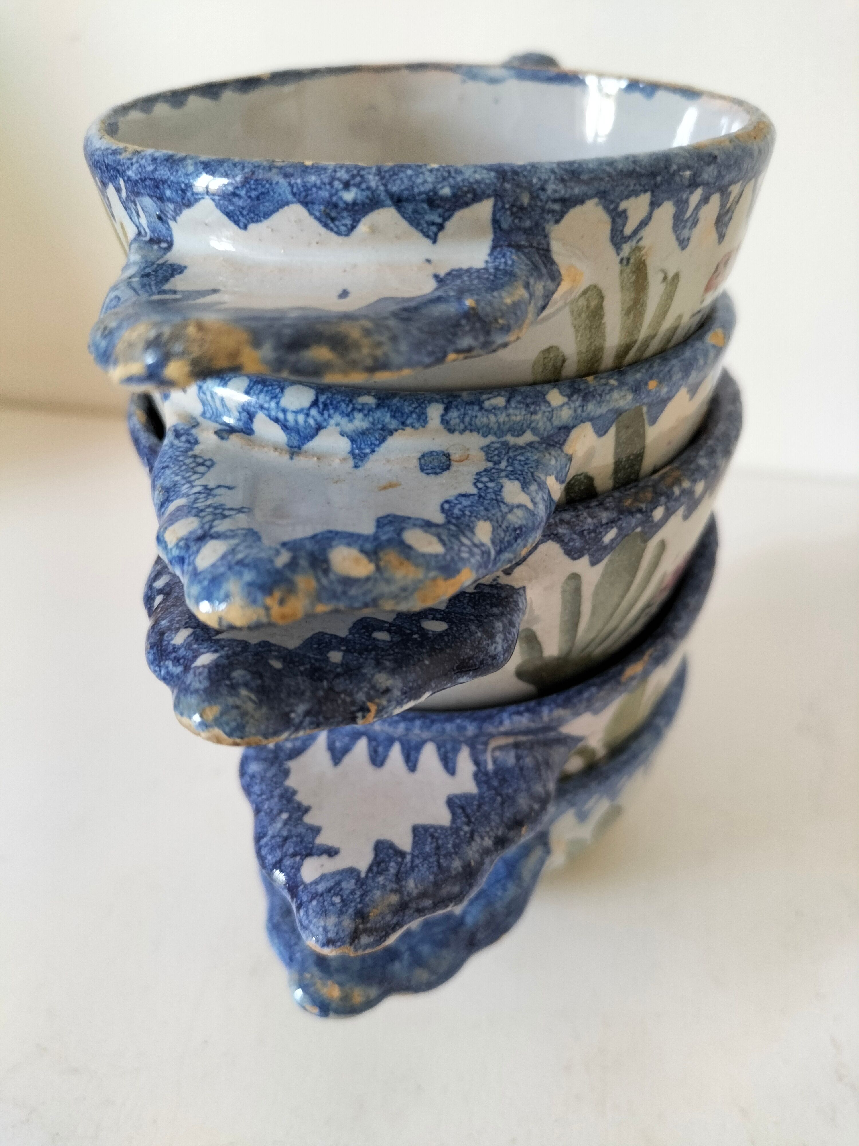 5 mini earthenware bowls from Charolles decorated with a village and rooster.