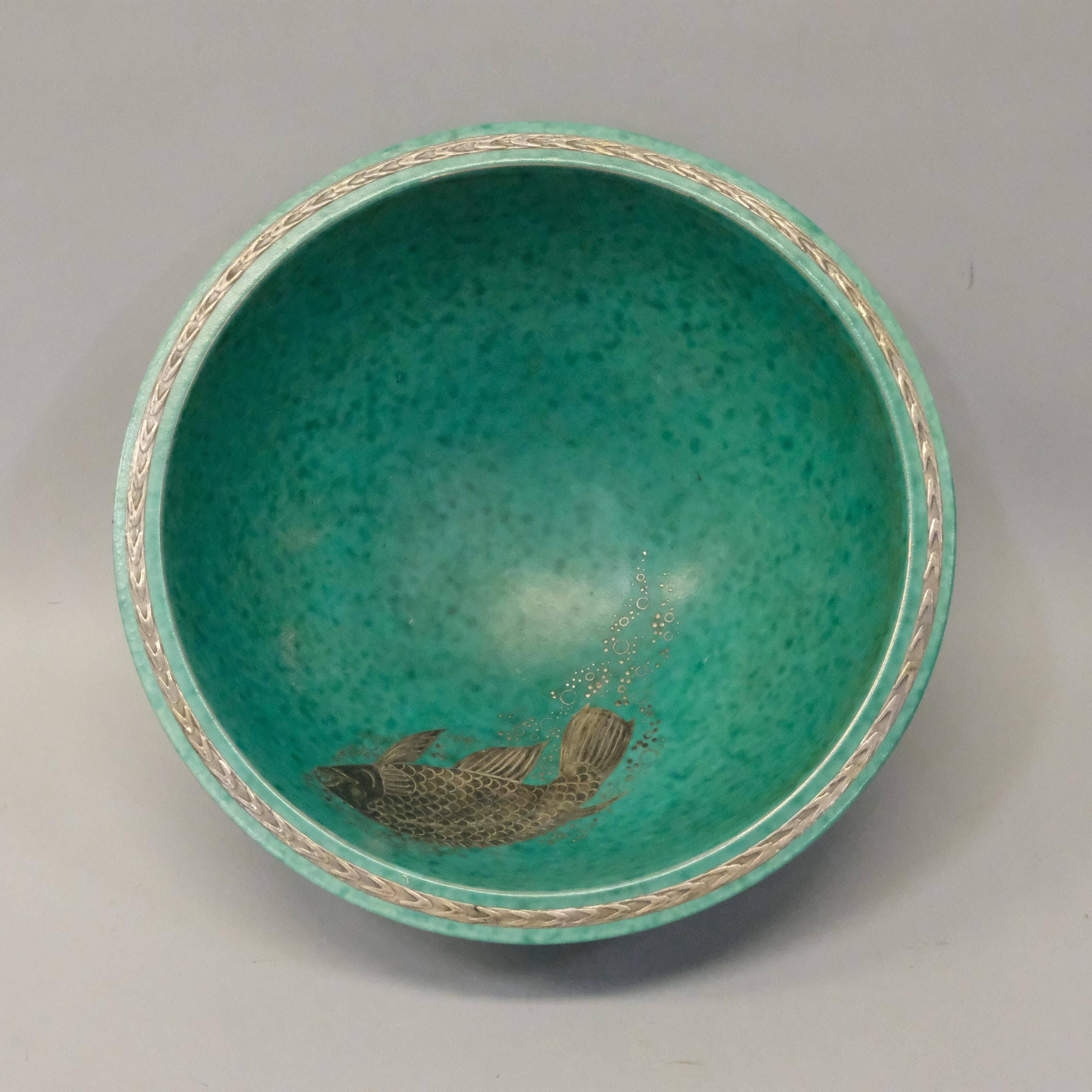 Bowl Wilhelm Kage in ceramic and silver 'A Silver' Gustavsberg Sweden 1950