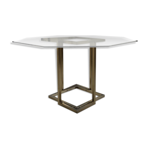 Table octogonale en verre et laiton