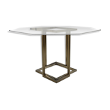 Table octogonale en verre et laiton années 70
