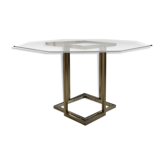 Italy octagonal table 70s glass and brass