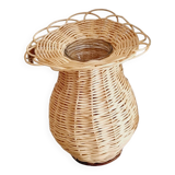 Vase en osier et verre forme fleur