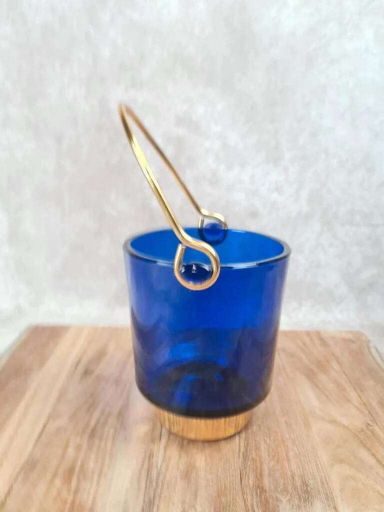 Seau à glace bleu cobalt – style Holmegaard / design scandinave 60–70