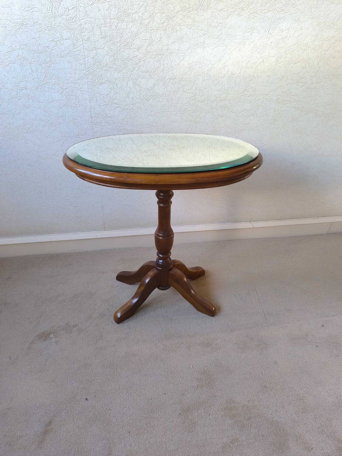 1950s Oval Pedestal Table with Beveled Mercury Mirror