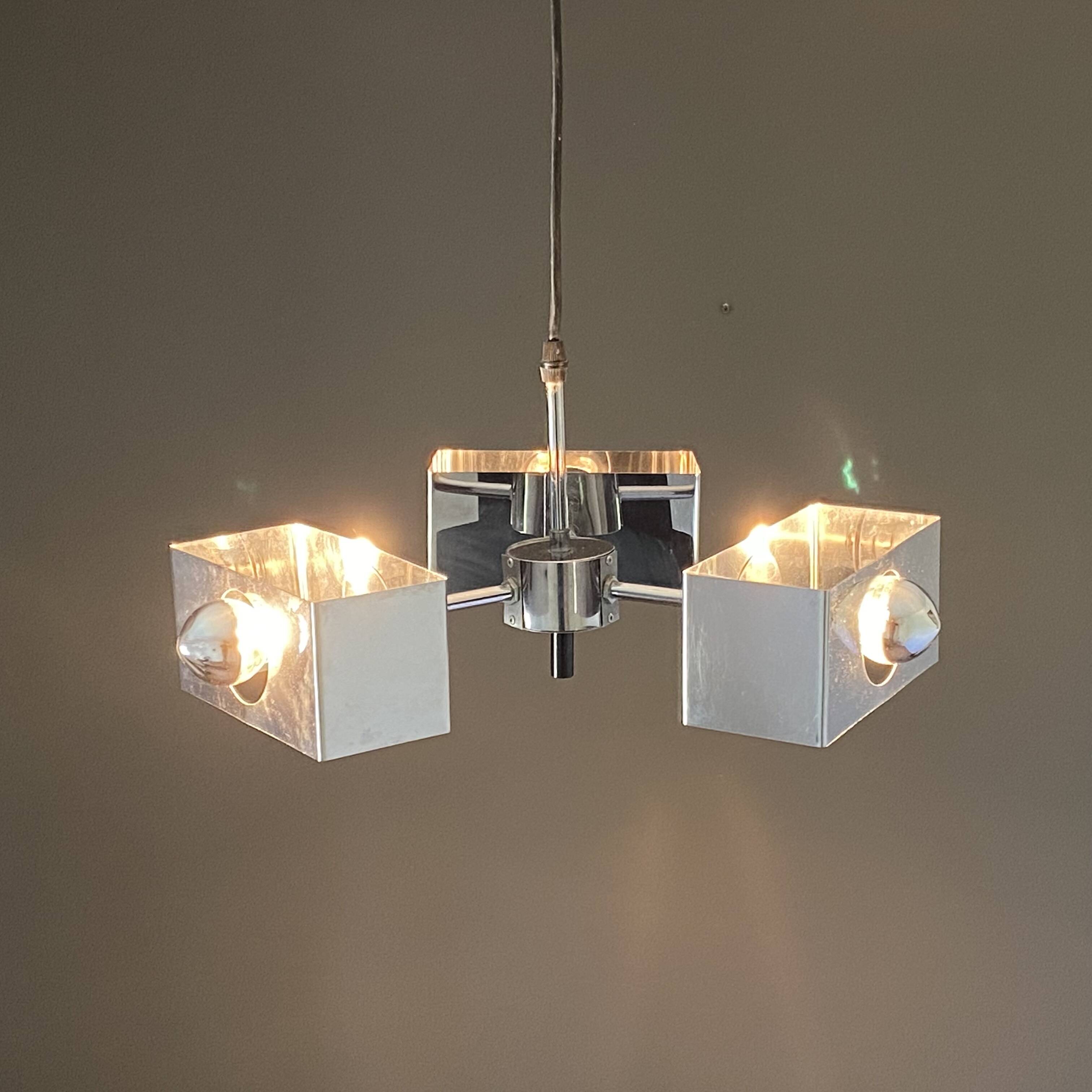 Space age pendant light. 1970. Chrome steel.