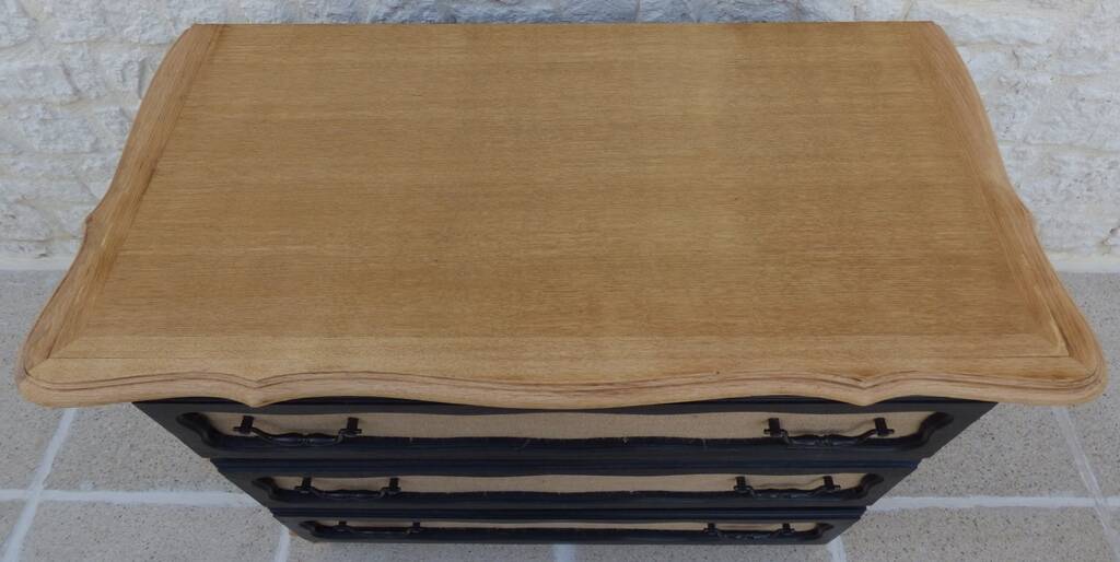Solid wood 3 drawer chest of drawers in natural and black wood with drawer