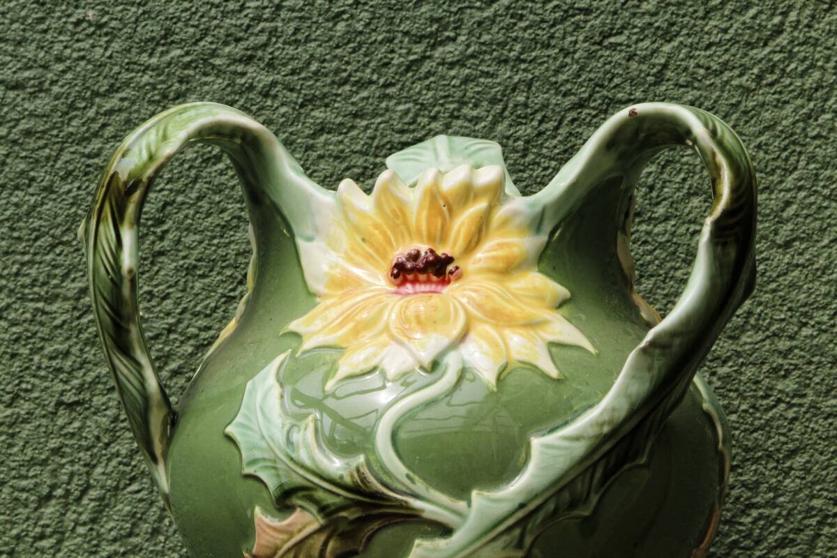 Slip vase, thistle motif, Art Nouveau