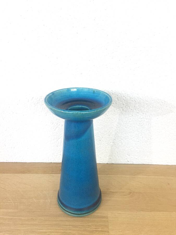 Scandinavian turquoise glazed ceramic candlestick – Denmark, 1960