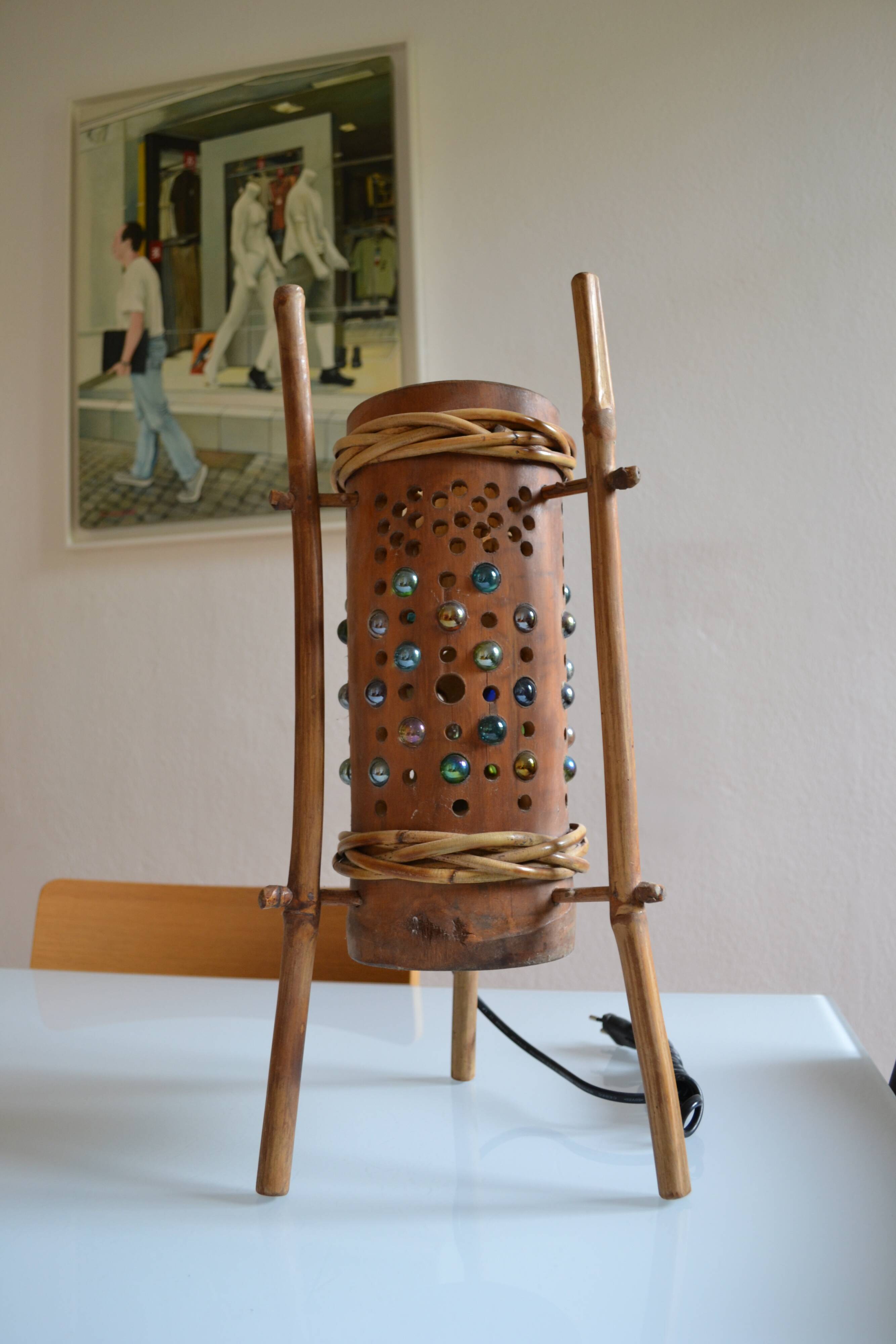 Lampe vintage tripode en bambou