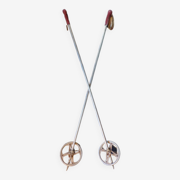 Pair of vintage metal ski poles 130 cm