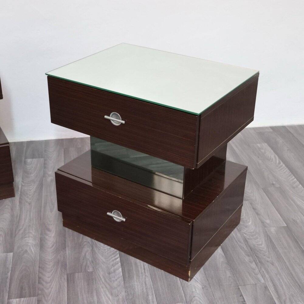 Macassar ebony bedside tables, cubic design, 1980s, set of 2.
