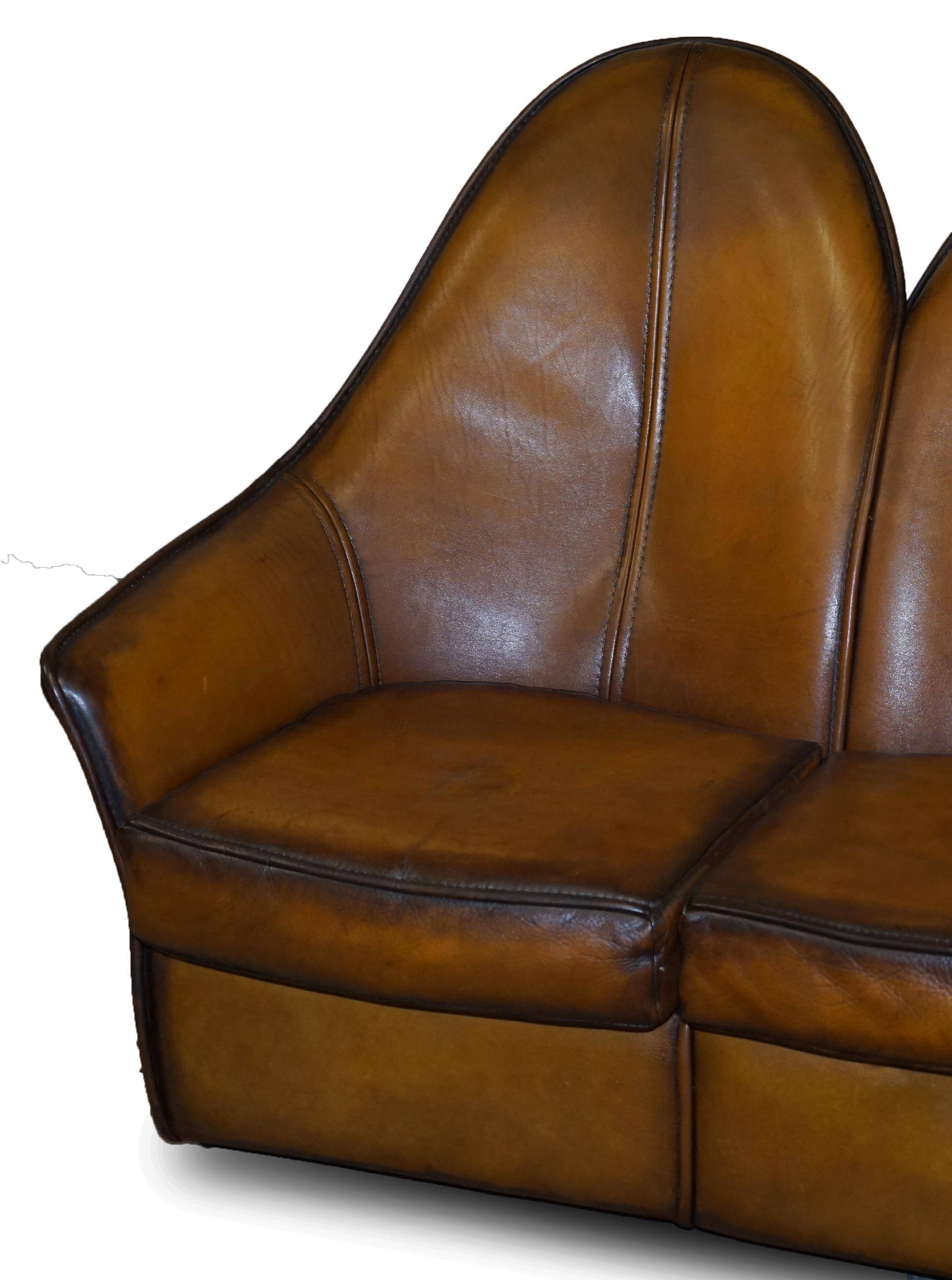 Modern Art leather sofa, restored, two-seater