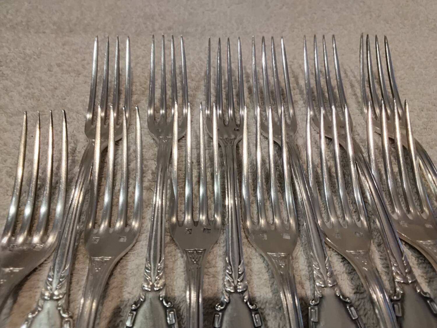 12 silver-plated dessert forks, Louis XVI style, silversmith OD