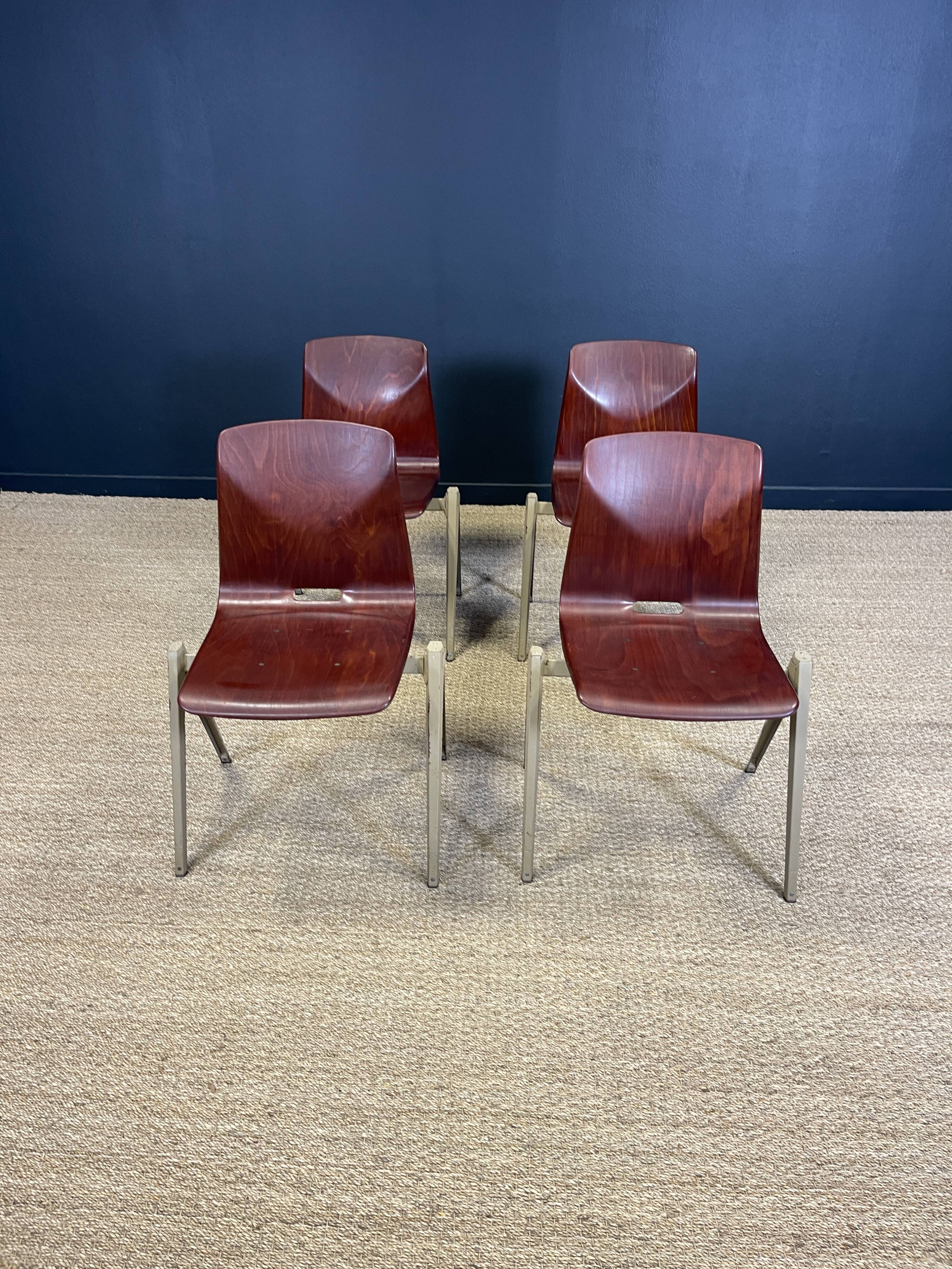 Set of 4 Galvanitas S22 chairs mahogany steel greige Netherlands 70s