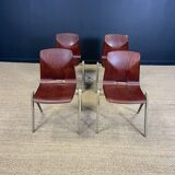 Ensemble de 4 chaises Galvanitas S22 acajou acier greige Pays Bas années 70