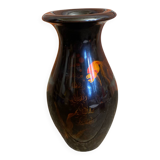 Antique Lacquered Wood Vase Vietnam Koi Carp 3D Vintage