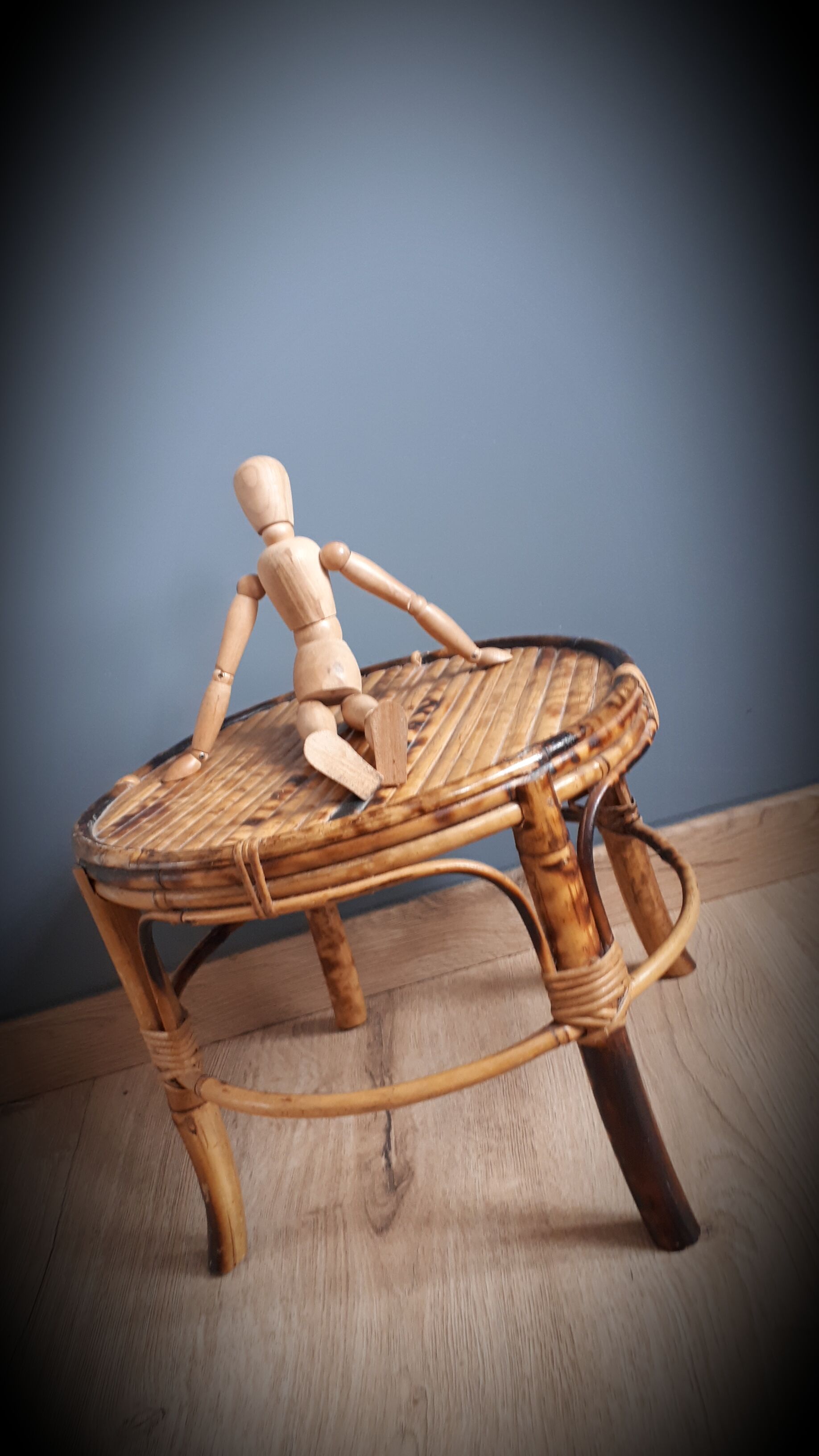 Bamboo stool under plant