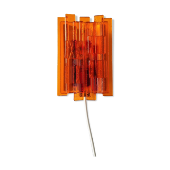 Orange acrylic and metal wall lamp by Claus Bolby for Cebo Industri, Denmark 1960-1970's