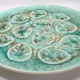 Oyster plate in turquoise earthenware from Niderviller Mousse collection