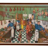 School poster 1960 framed double-sided n14bis The butcher charcutier- n 15 The garage