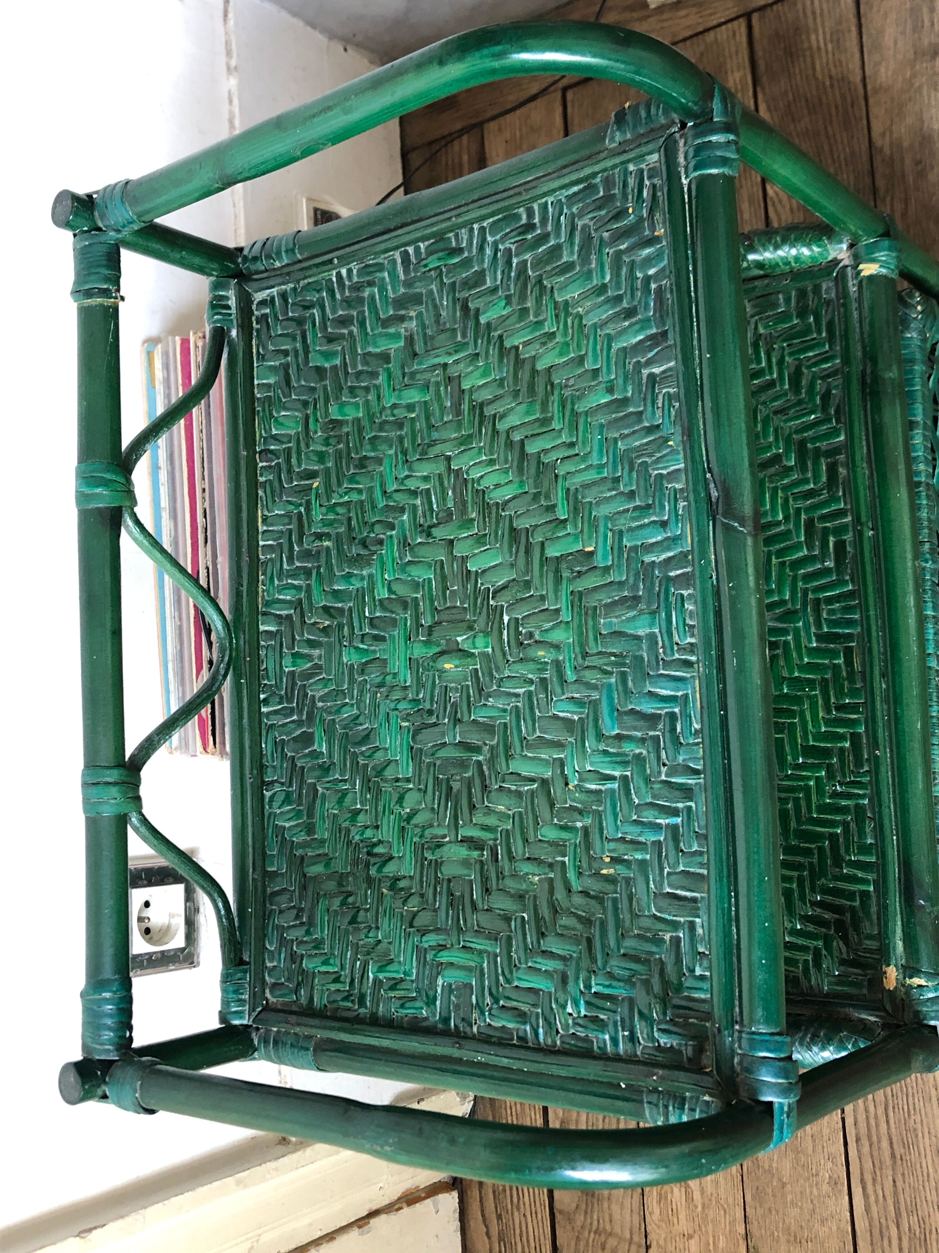 Bedside table rattan and green bamboo