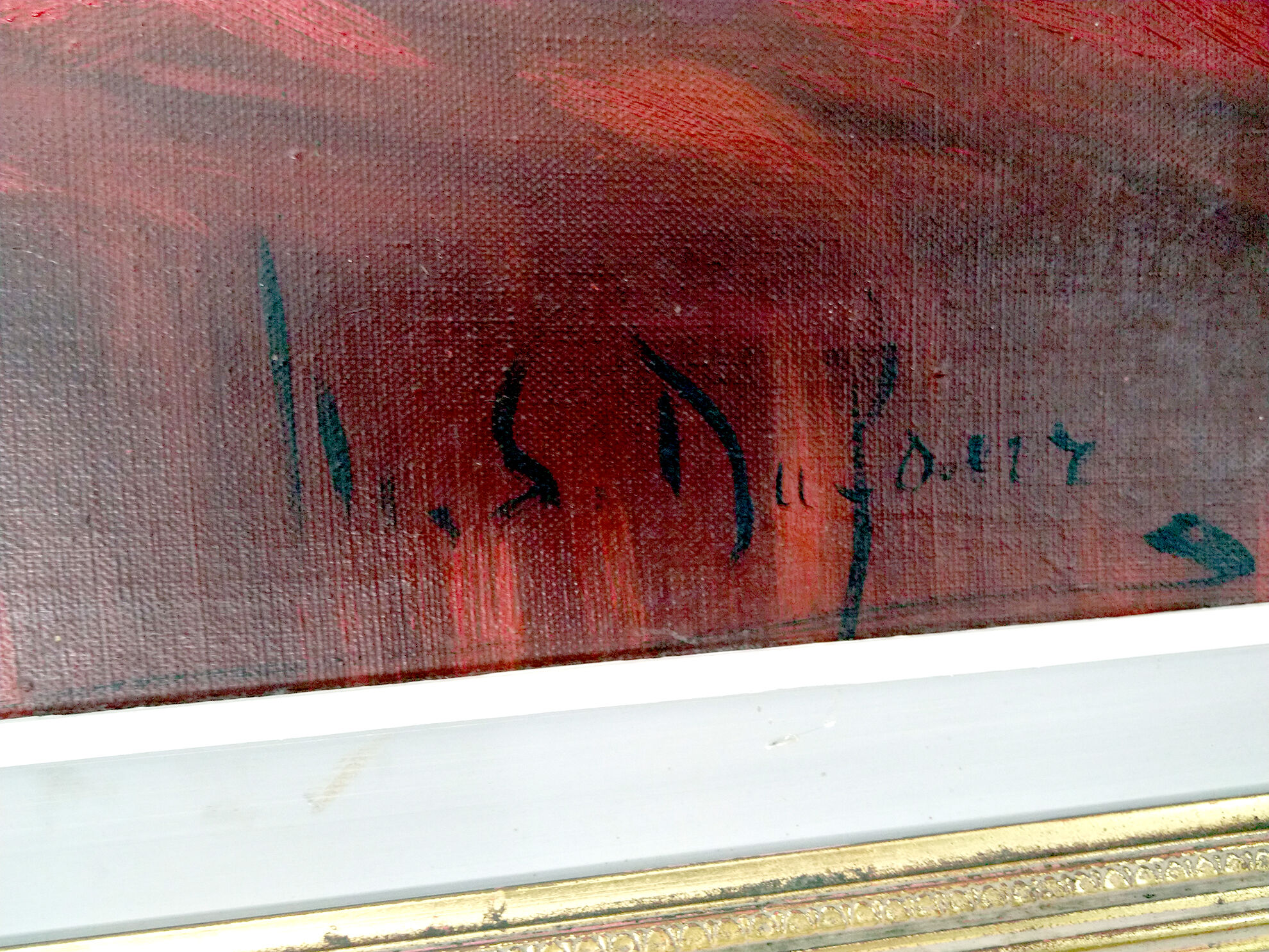 Huile antique géante sur toile par M.S. Dufour