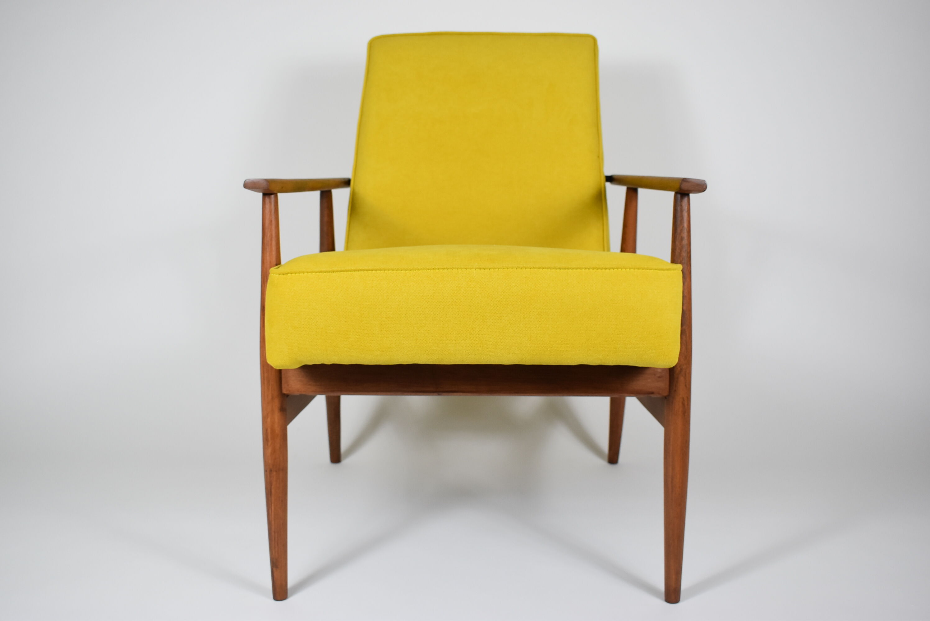 Original vintage armchair "FOX", designer Henry Lis, 1970s, fully restored, yellow