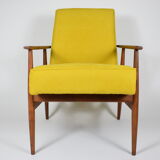 Original vintage armchair "FOX", designer Henry Lis, 1970s, fully restored, yellow