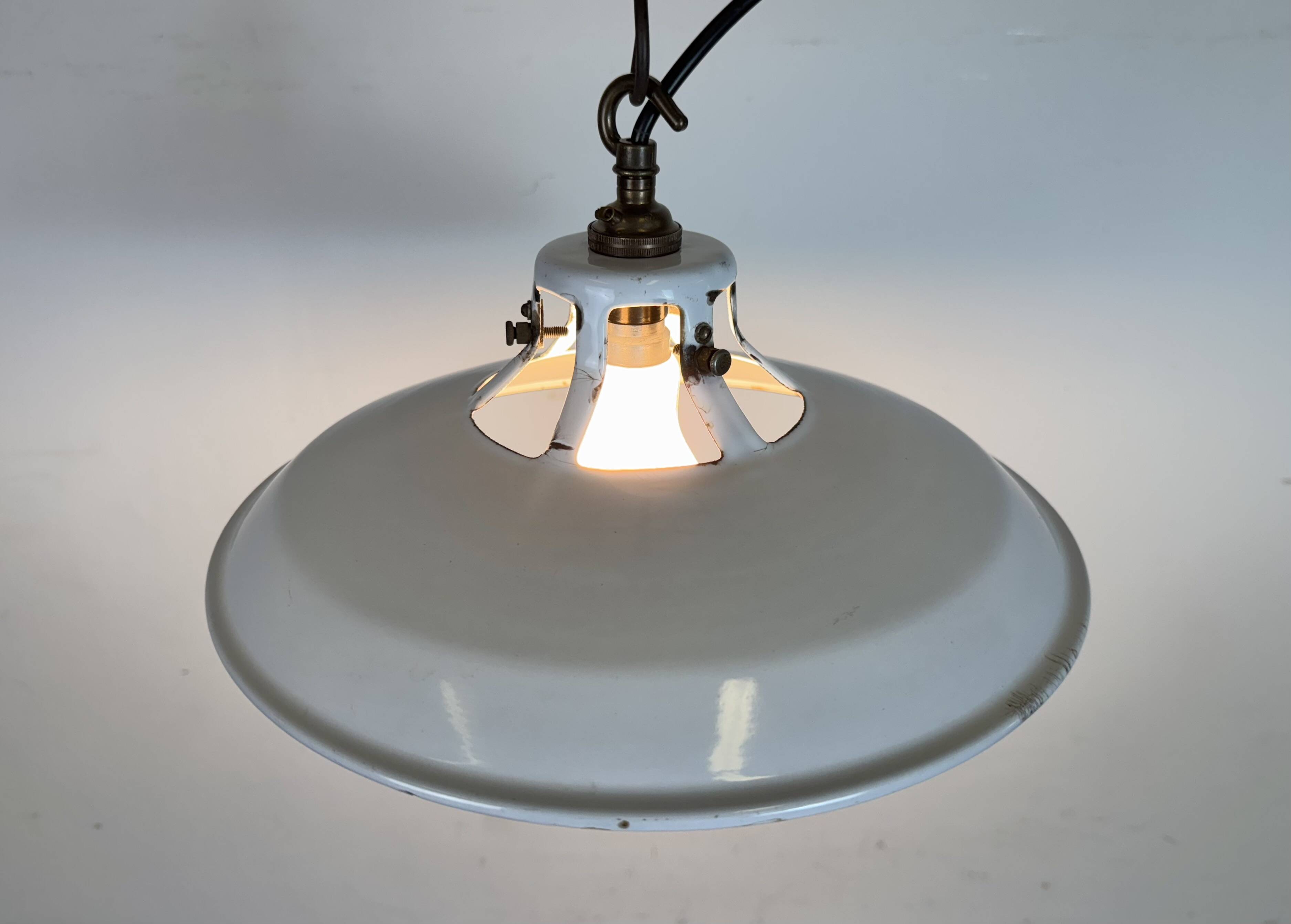 Industrial White Enamel Factory Pendant Lamp, 1960s