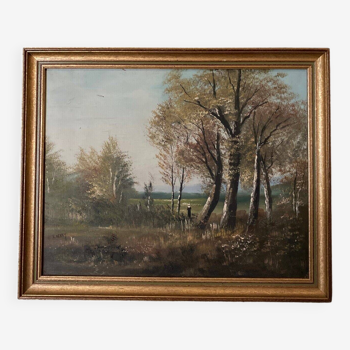 Huile sur toile paysage de forêt par L. Henry Barbizon début XXe