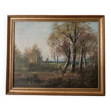 Huile sur toile paysage de forêt par L. Henry Barbizon début XXe