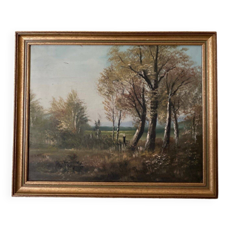 Huile sur toile paysage de forêt par L. Henry Barbizon début XXe