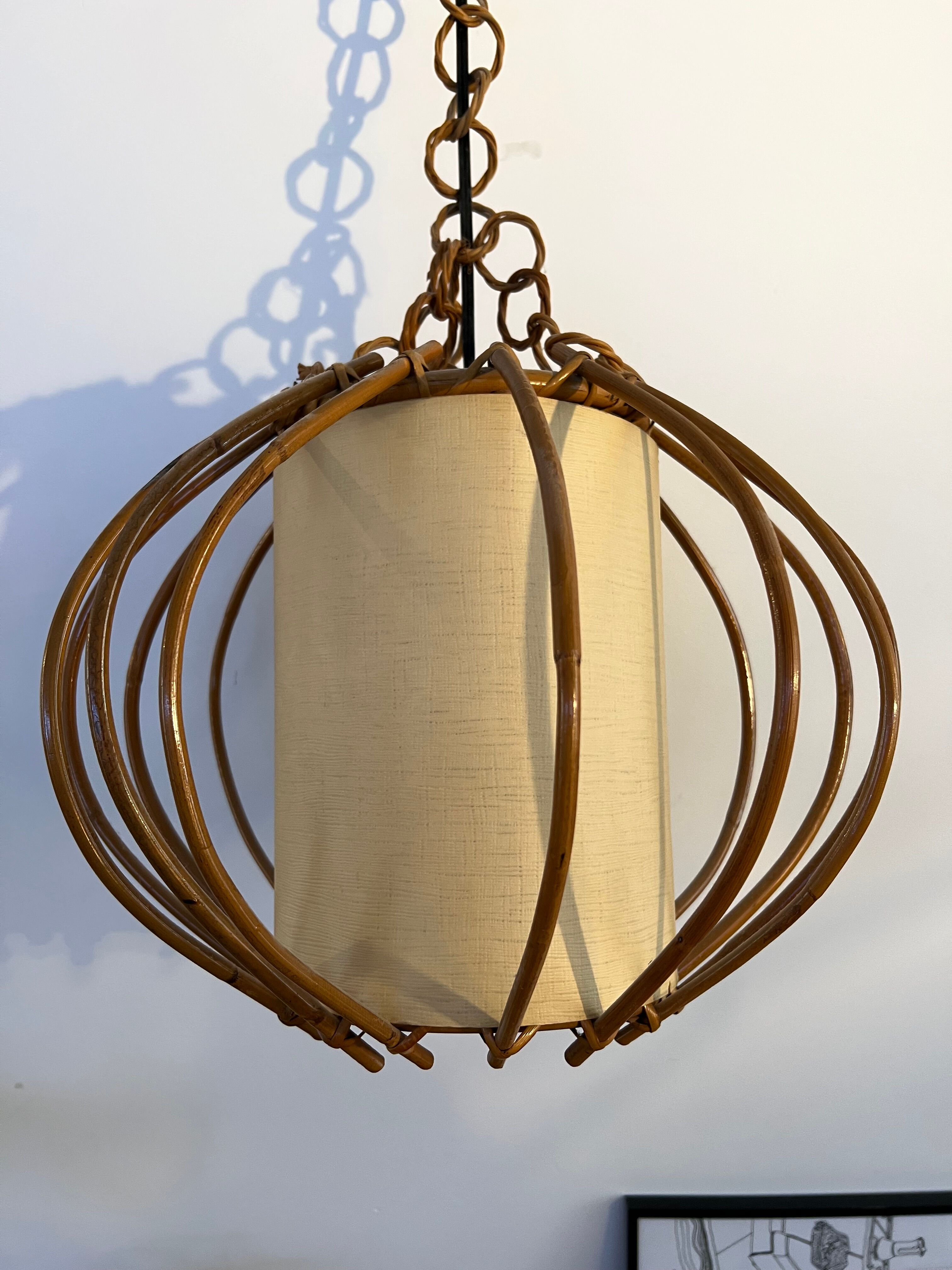 Vintage chandelier, rattan pendant lamp design 1960