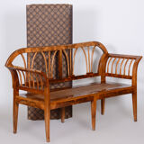 Restored Biedermeier Walnut Sofa, New Upholstery, Rattan Strings, Austria, 1820s