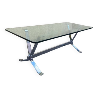 Table basse en chrome et verre de qualité, vintage 1960, 70