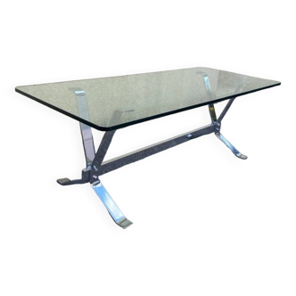 Coffee table in chrome and quality glass, vintage 1960, 70